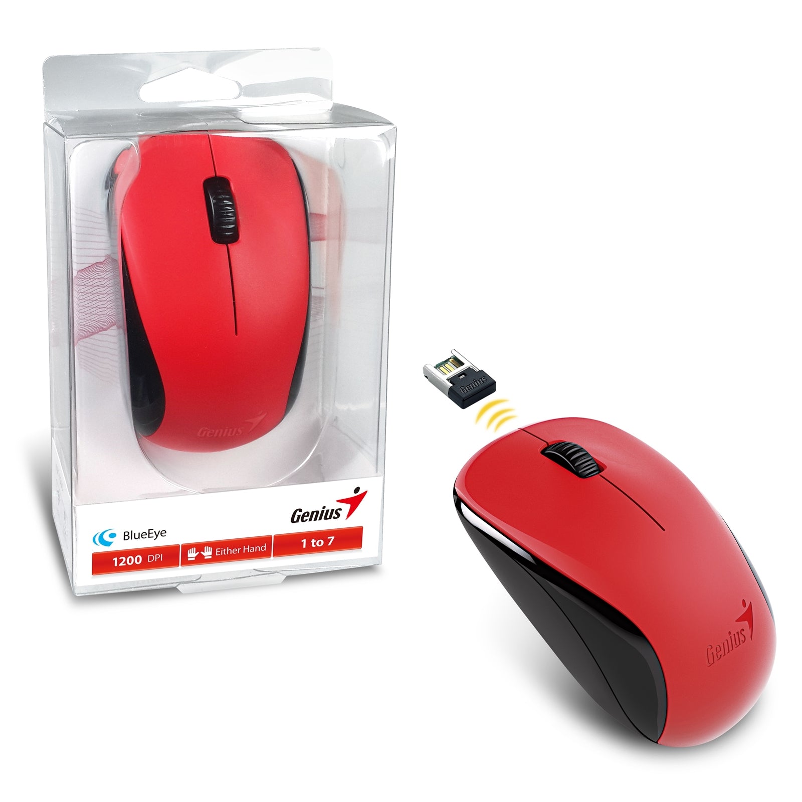 Genius NX-7000 Wireless Mouse Red 1200 DPI BlueEye Ambidextrous Genius NX-7000 Wireless Mouse Red 1200 DPI BlueEye Ambidextrous